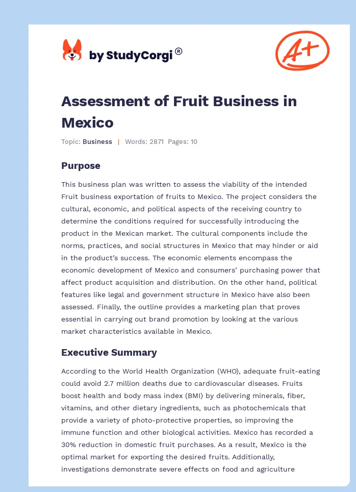 Assessment of Fruit Business in Mexico. Page 1