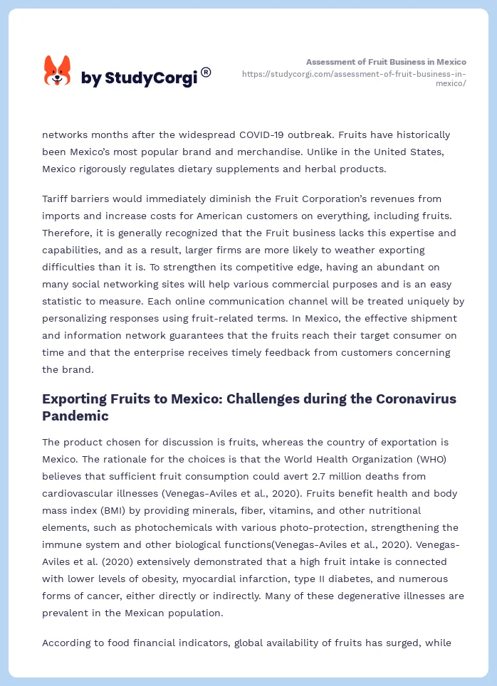 Assessment of Fruit Business in Mexico. Page 2