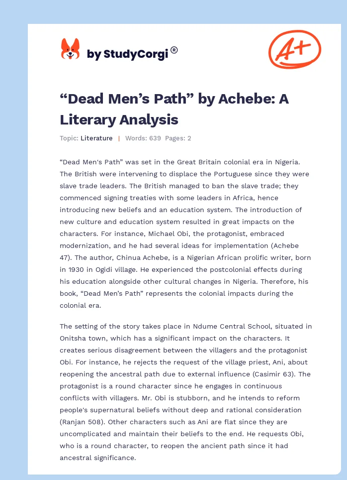 “Dead Men’s Path” by Achebe: A Literary Analysis. Page 1