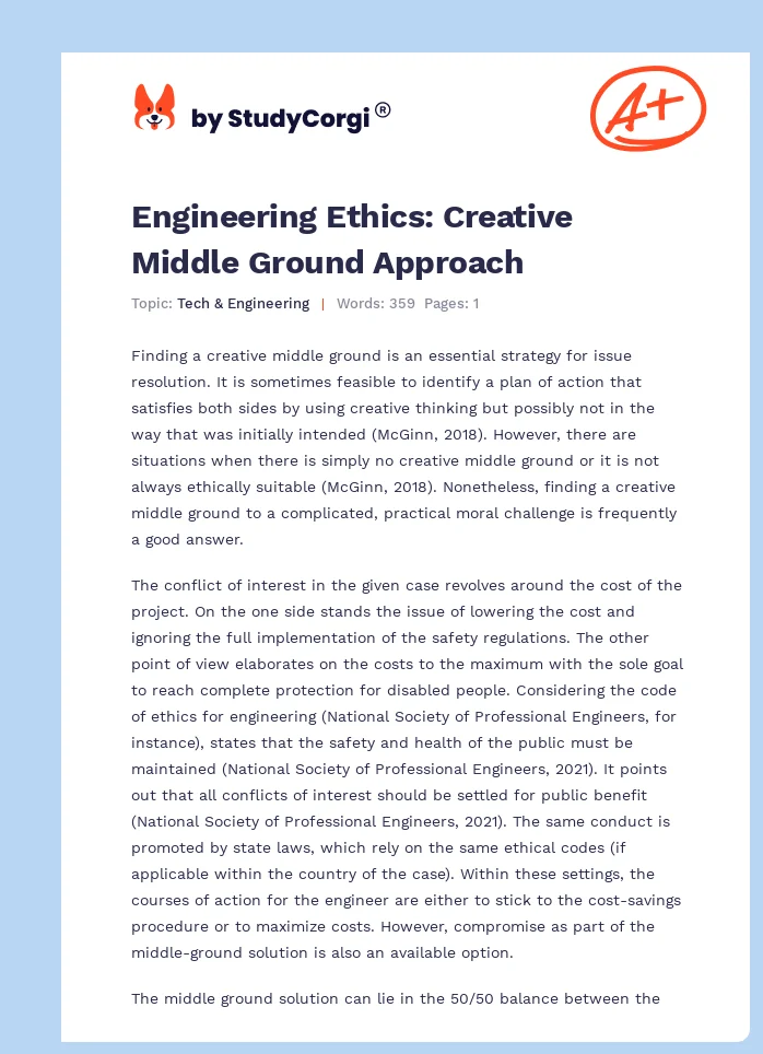 Engineering Ethics: Creative Middle Ground Approach. Page 1