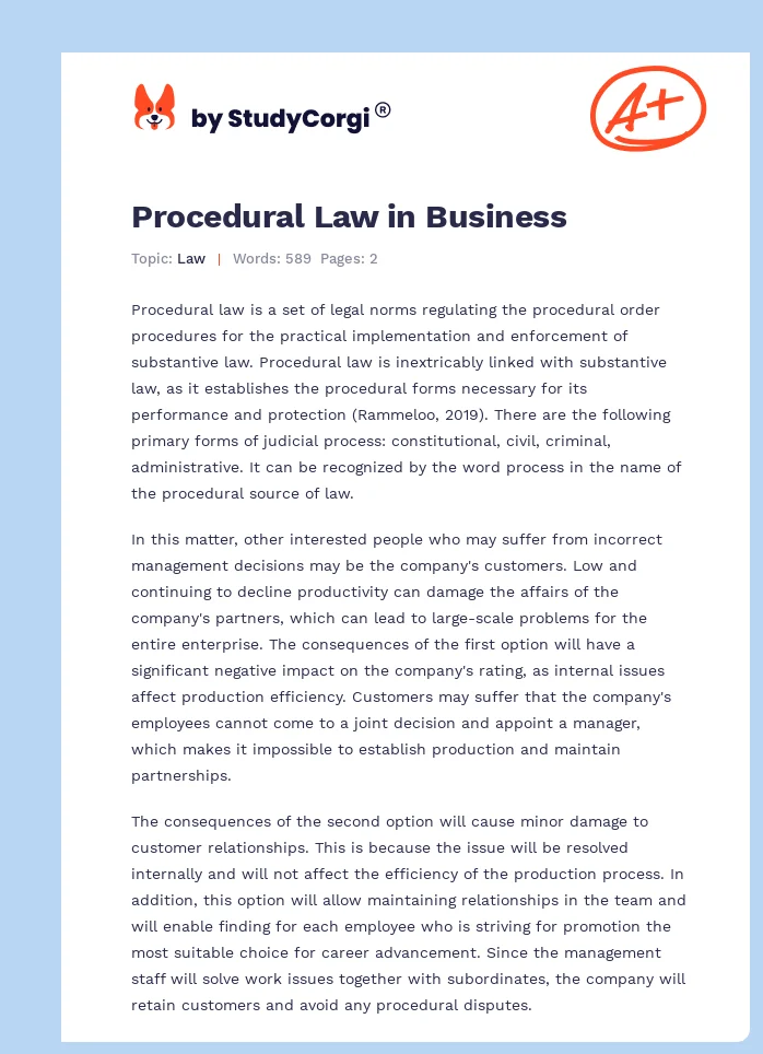 Procedural Law in Business. Page 1