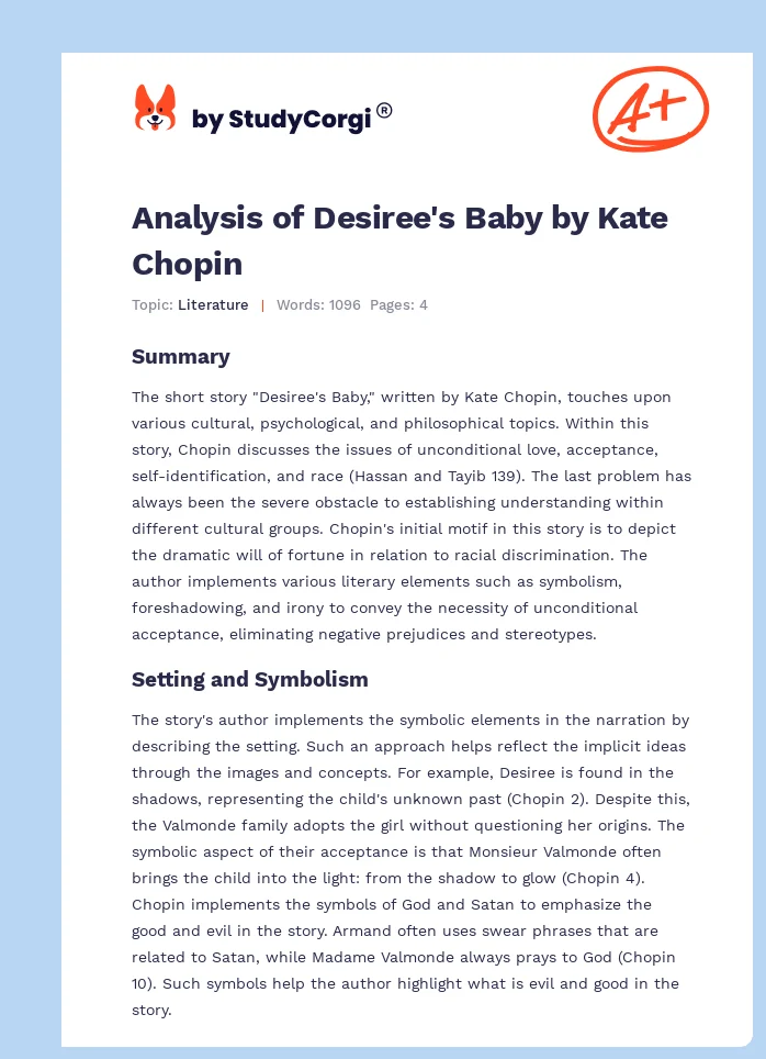 Analysis of Desiree's Baby by Kate Chopin. Page 1