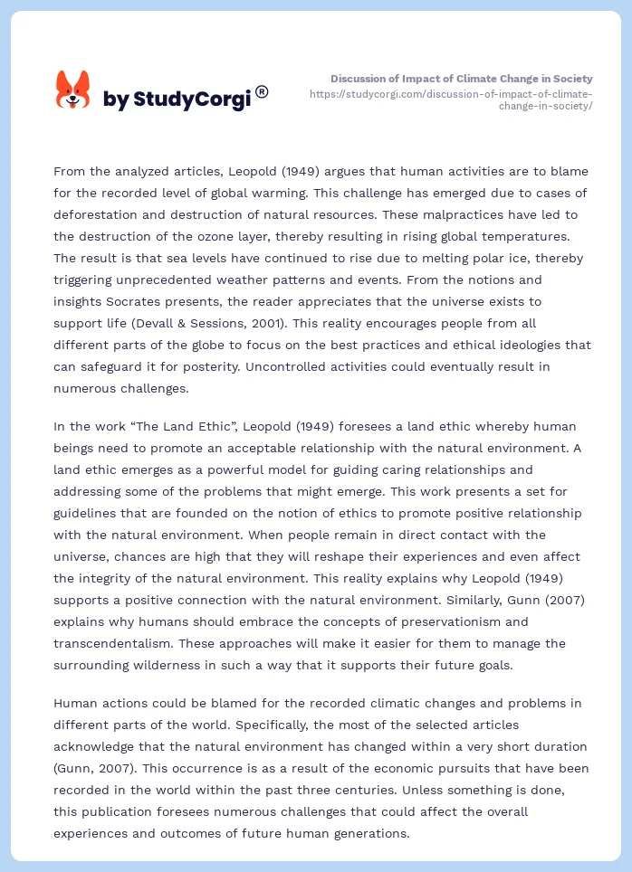Discussion of Impact of Climate Change in Society. Page 2