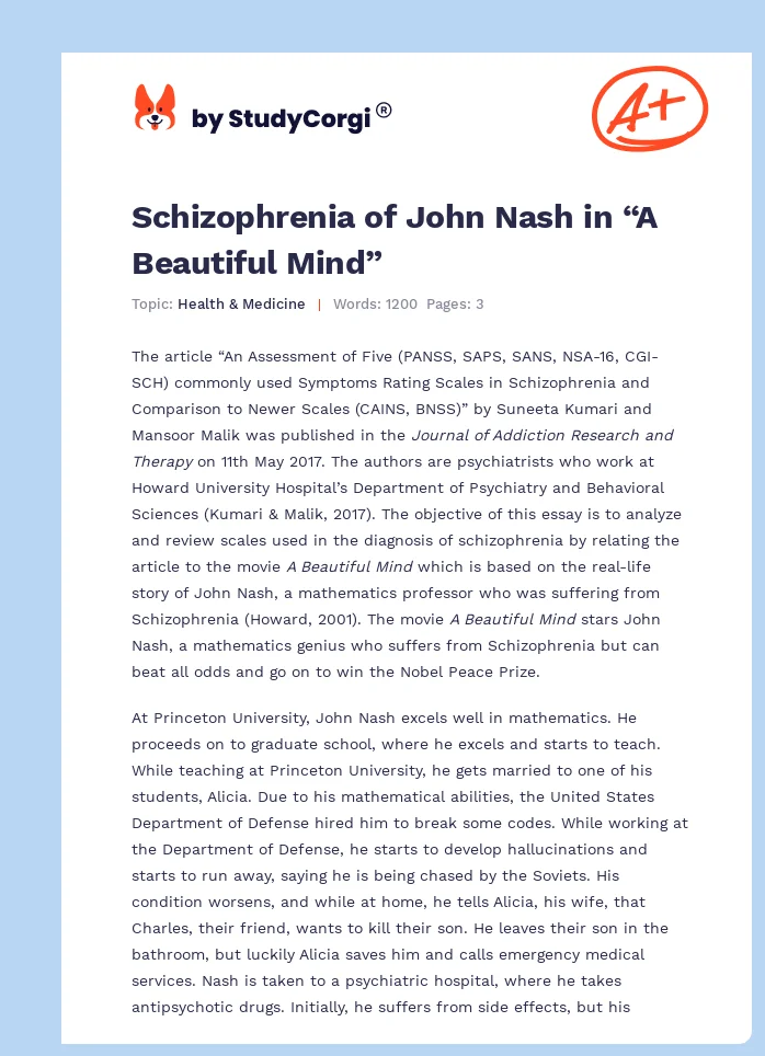 Schizophrenia of John Nash in “A Beautiful Mind”. Page 1