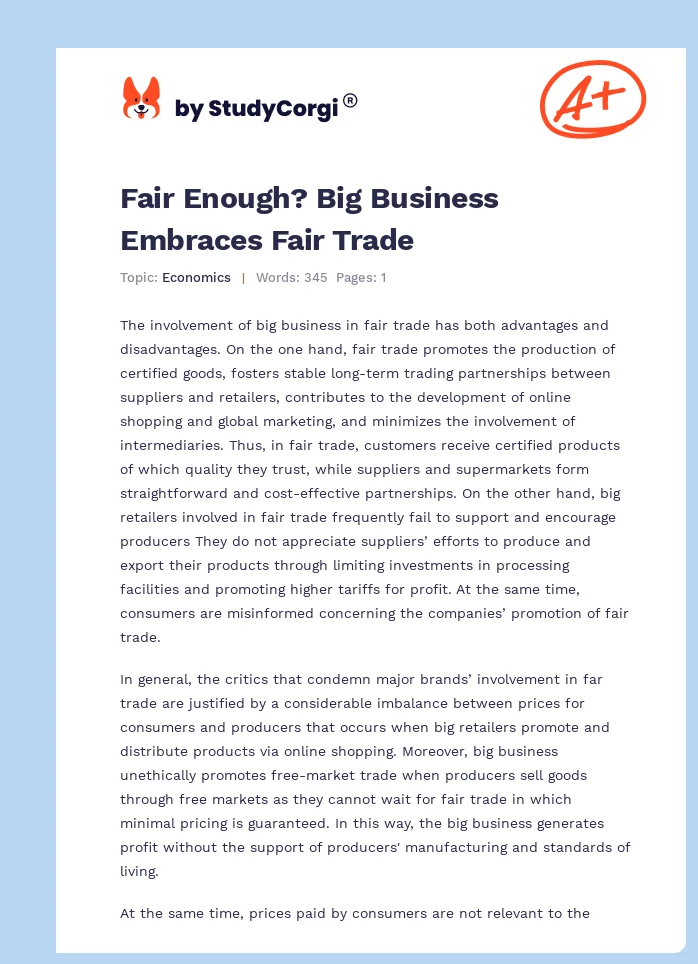 Fair Enough? Big Business Embraces Fair Trade. Page 1