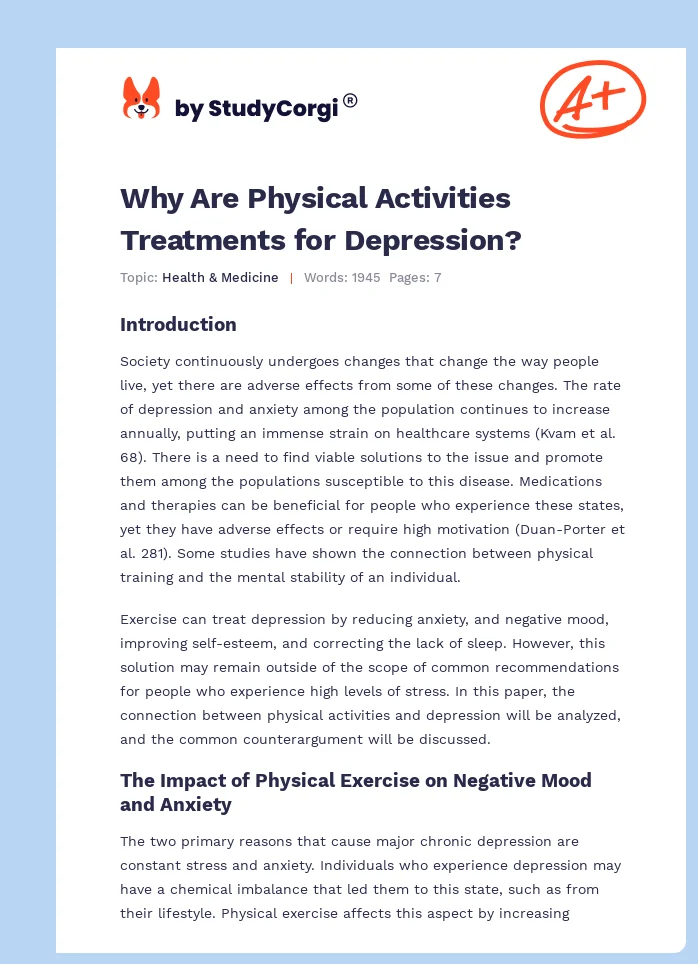 Why Are Physical Activities Treatments for Depression?. Page 1