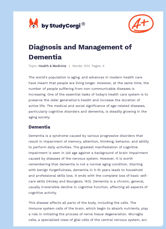 Diagnosis and Management of Dementia. Page 1
