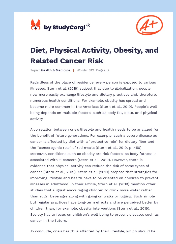Diet, Physical Activity, Obesity, and Related Cancer Risk. Page 1