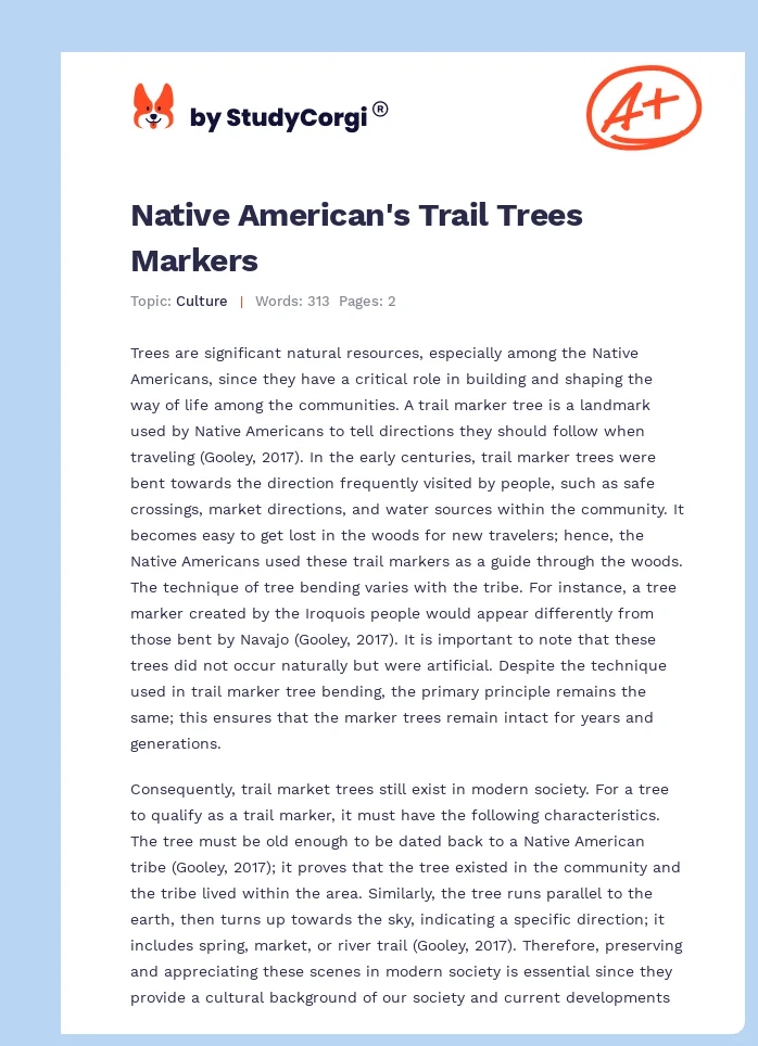 Native American's Trail Trees Markers. Page 1