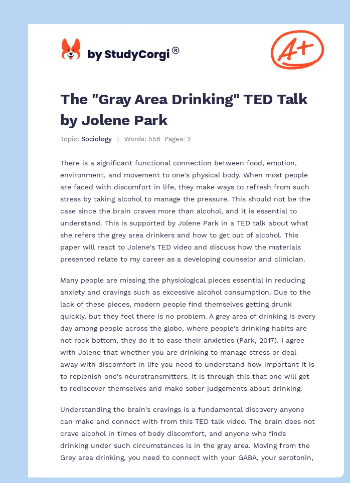 The "Gray Area Drinking" TED Talk by Jolene Park. Page 1