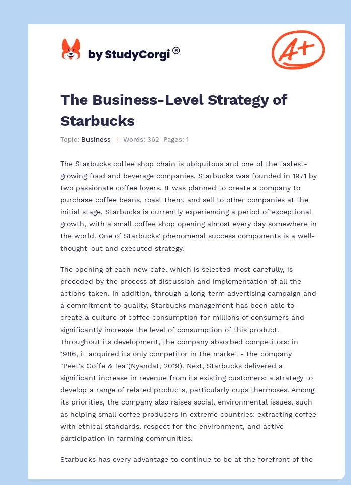 The Business-Level Strategy of Starbucks. Page 1
