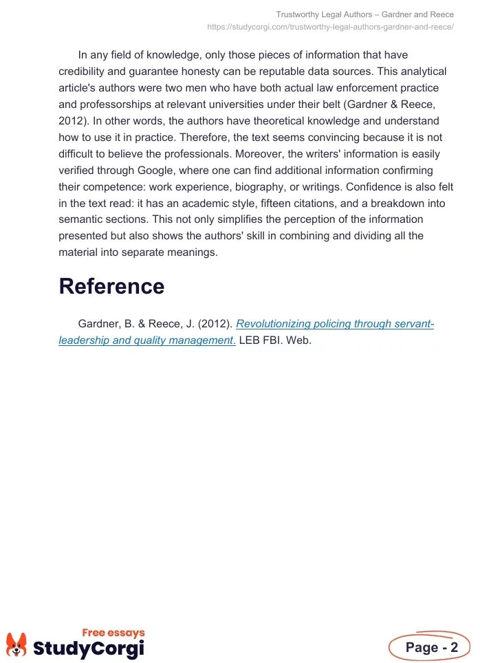 Trustworthy Legal Authors – Gardner and Reece. Page 2