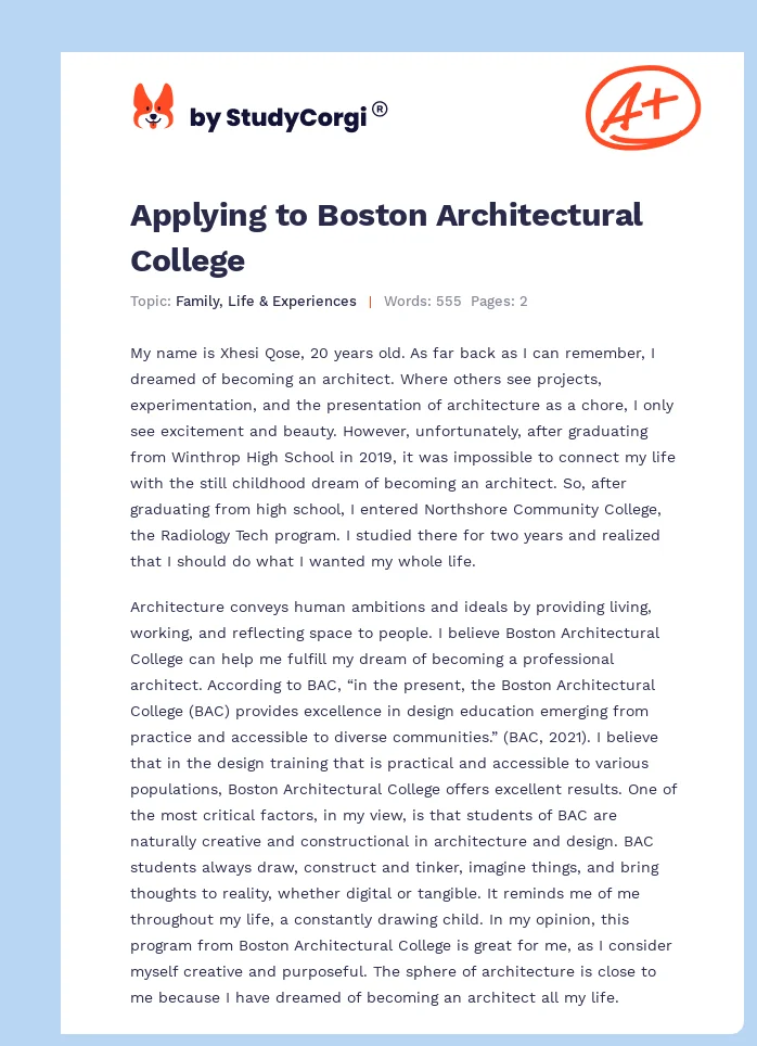 Applying to Boston Architectural College. Page 1