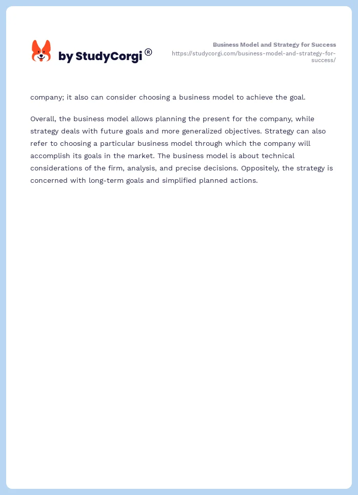 Business Model and Strategy for Success. Page 2