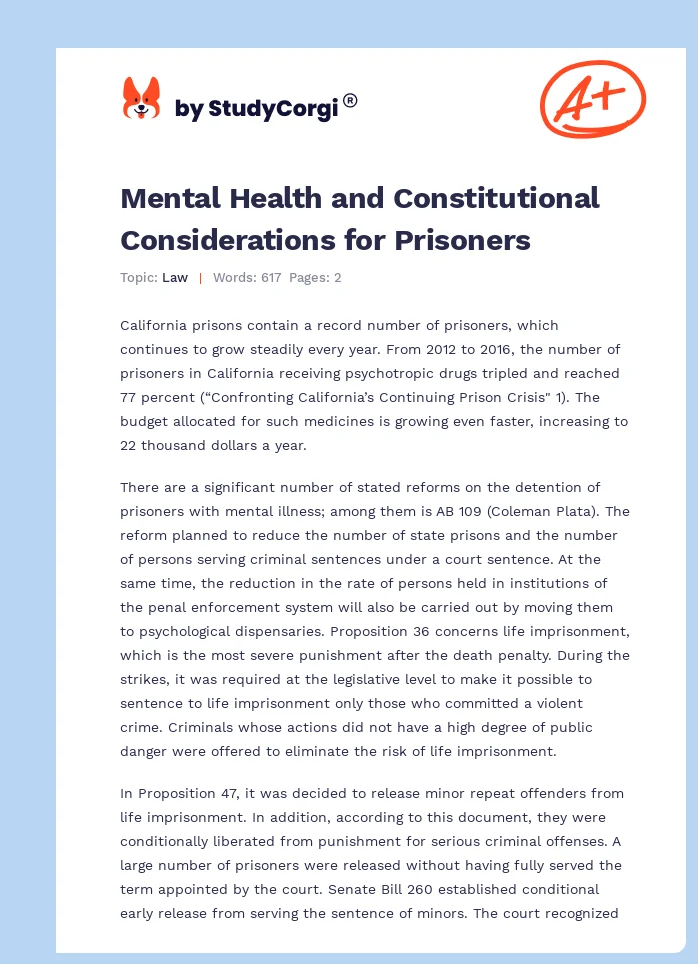 Mental Health and Constitutional Considerations for Prisoners. Page 1