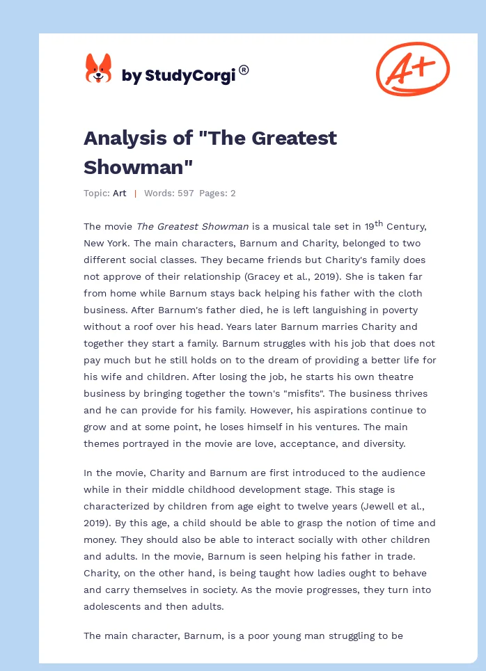 Analysis of "The Greatest Showman". Page 1