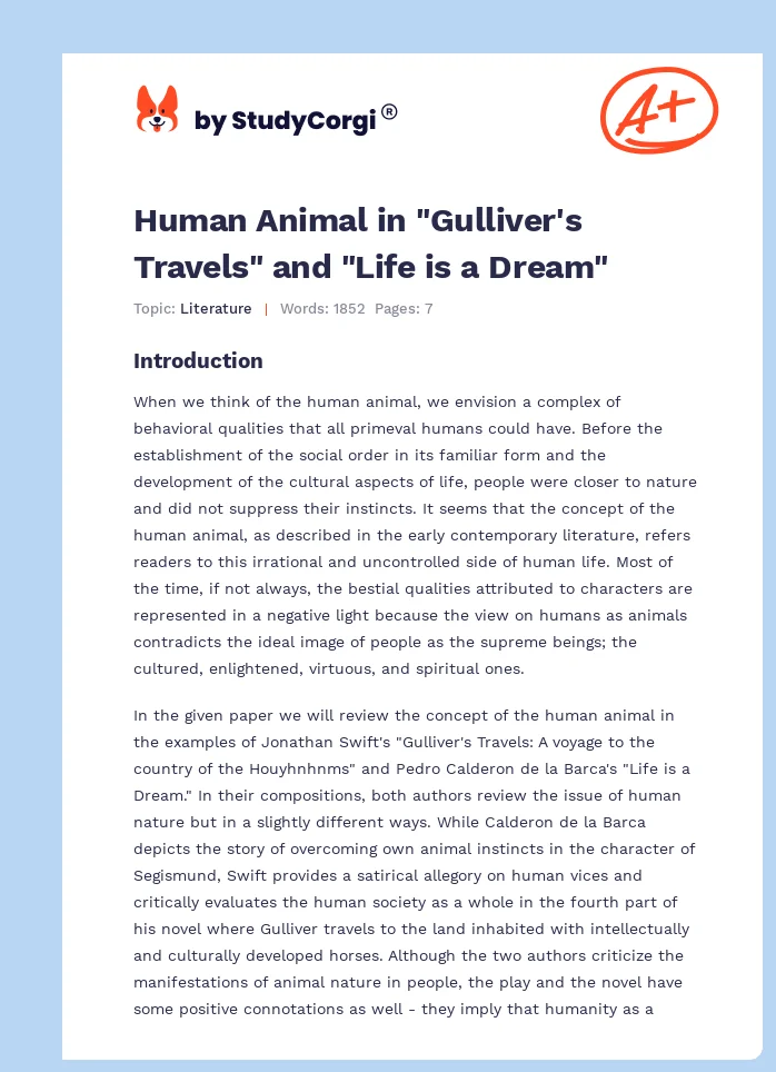 Human Animal in "Gulliver's Travels" and "Life is a Dream". Page 1