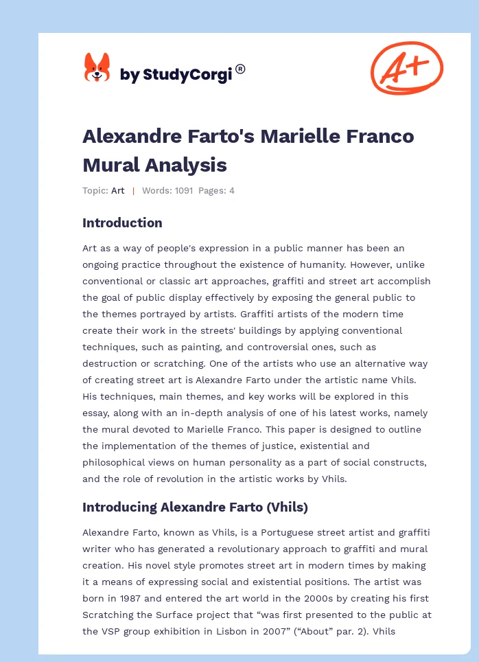 Alexandre Farto's Marielle Franco Mural Analysis. Page 1