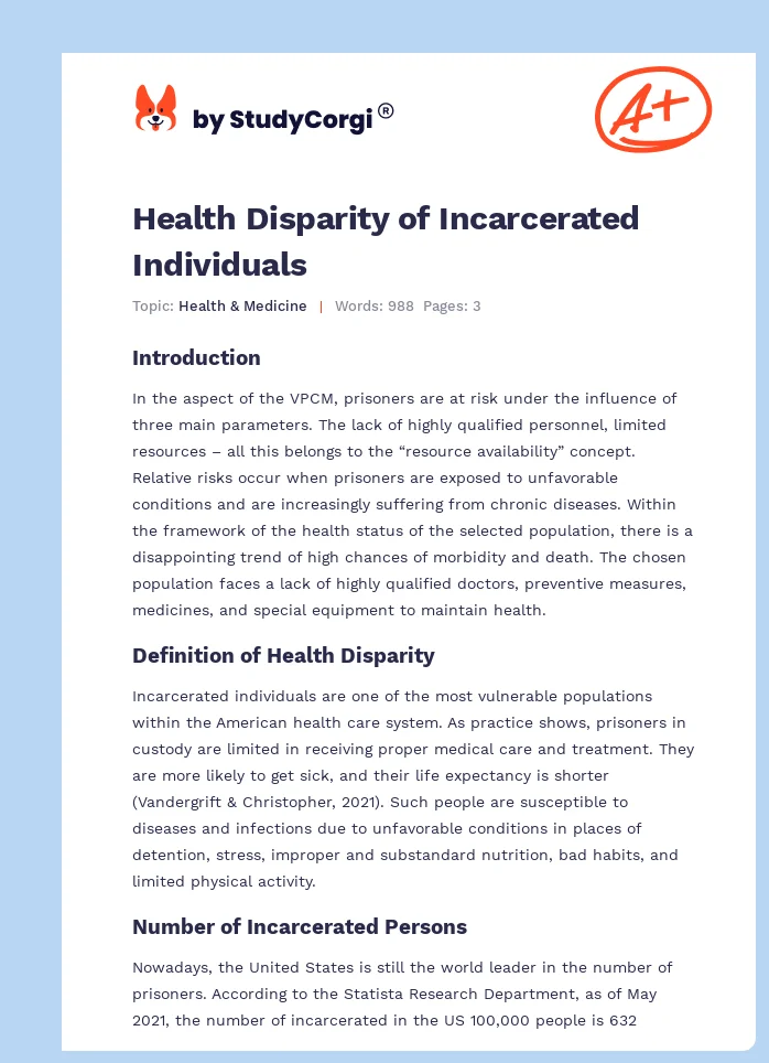Health Disparity of Incarcerated Individuals. Page 1