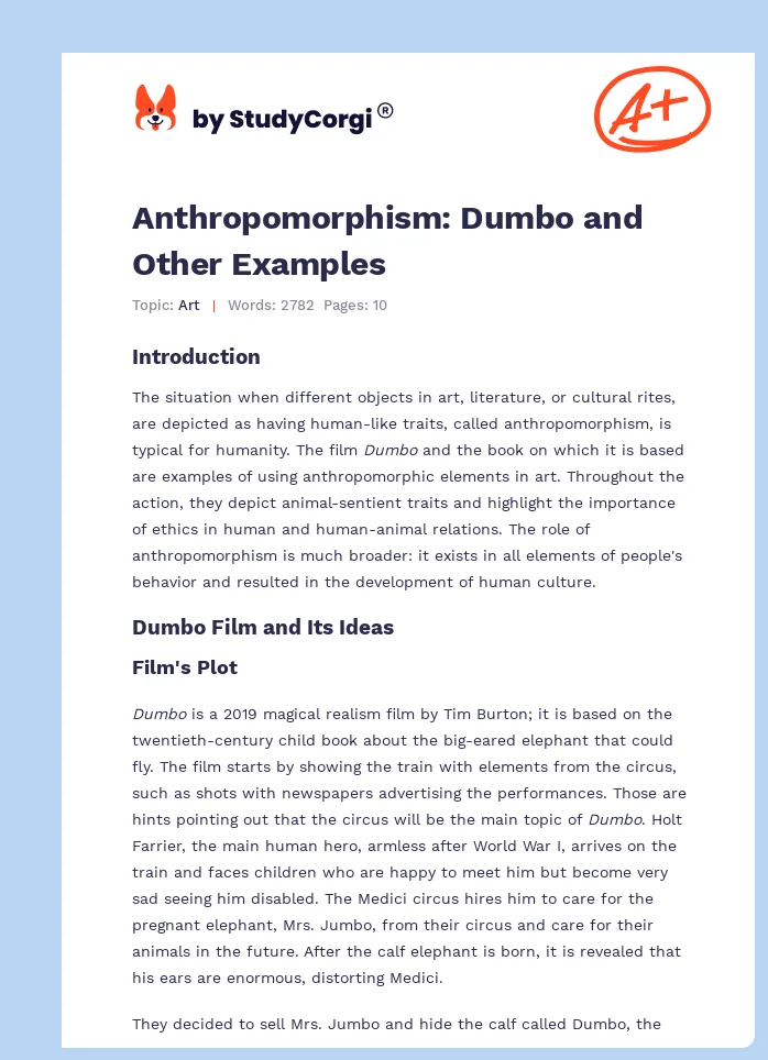 Anthropomorphism: Dumbo and Other Examples. Page 1