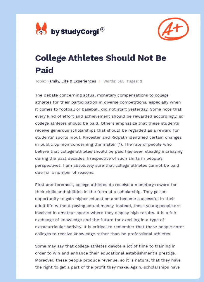 College Athletes Should Not Be Paid. Page 1