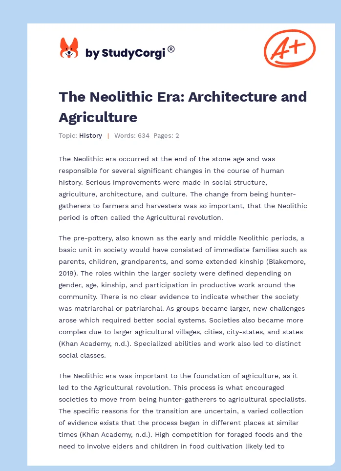 The Neolithic Era: Architecture and Agriculture. Page 1