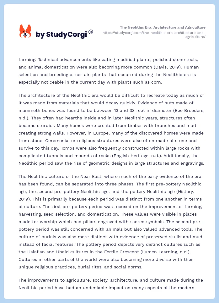 The Neolithic Era: Architecture and Agriculture. Page 2