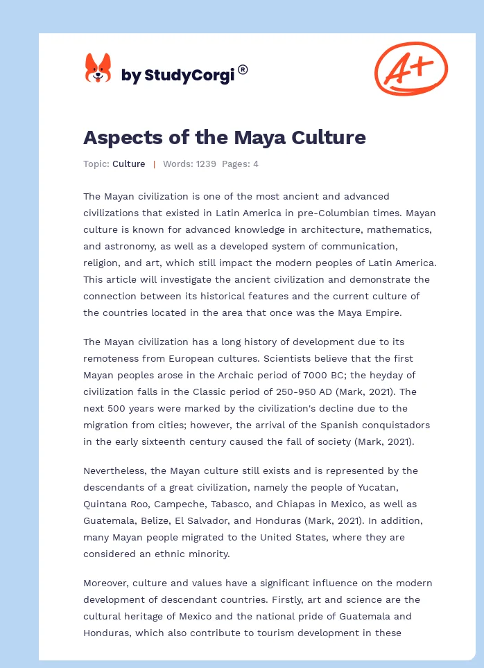 Aspects of the Maya Culture. Page 1