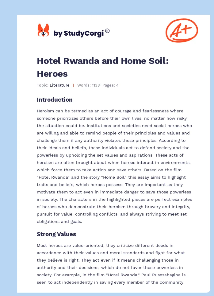 Hotel Rwanda and Home Soil: Heroes. Page 1