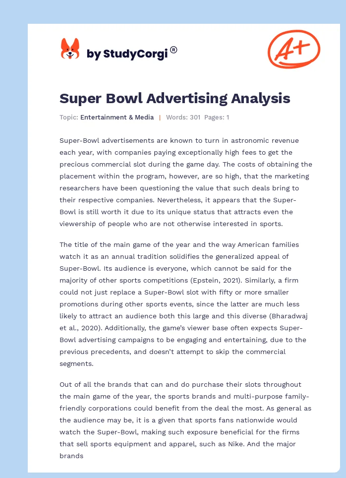 Super Bowl Advertising Analysis. Page 1