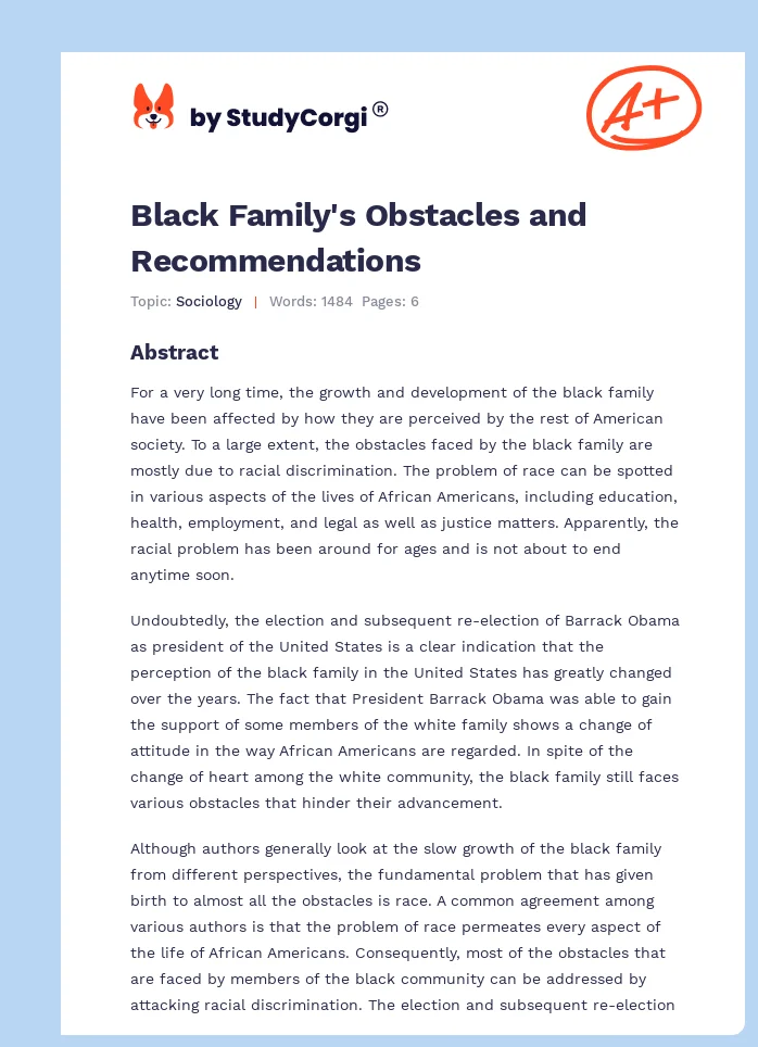 Black Family's Obstacles and Recommendations. Page 1