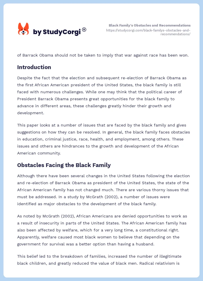 Black Family's Obstacles and Recommendations. Page 2