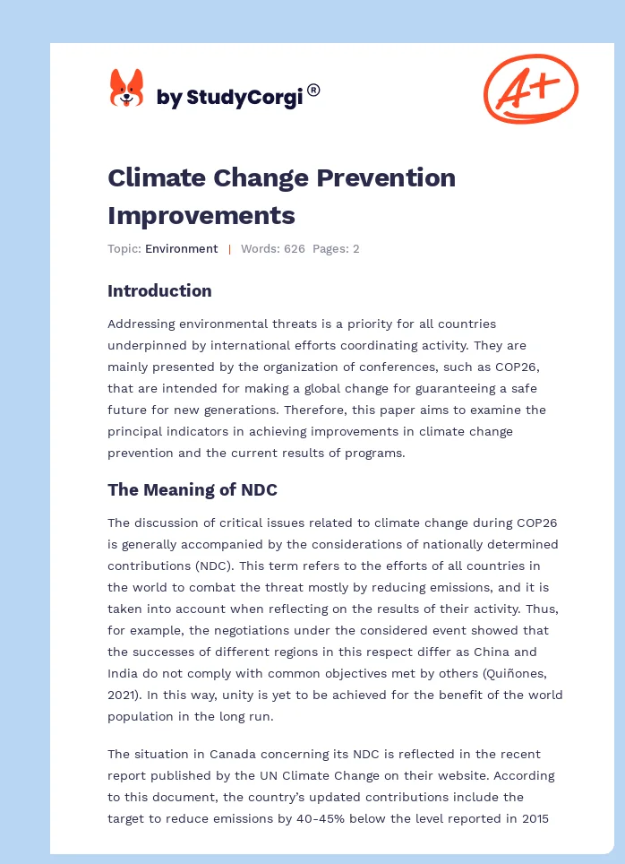 Climate Change Prevention Improvements. Page 1