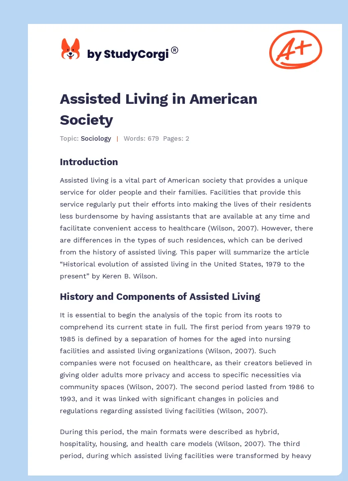 Assisted Living in American Society. Page 1