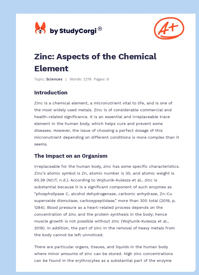 Zinc: Aspects of the Chemical Element. Page 1