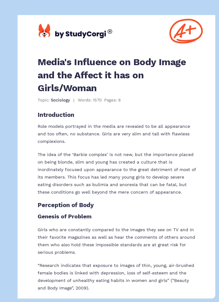 Media's Influence on Body Image and the Affect it has on Girls/Woman. Page 1