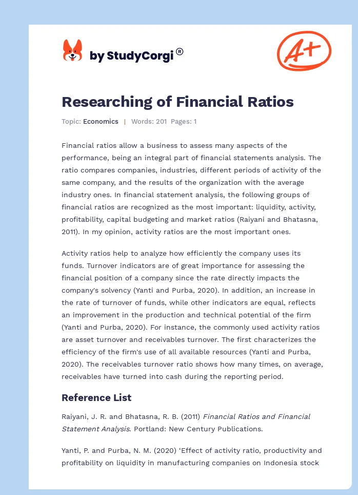 Researching of Financial Ratios. Page 1