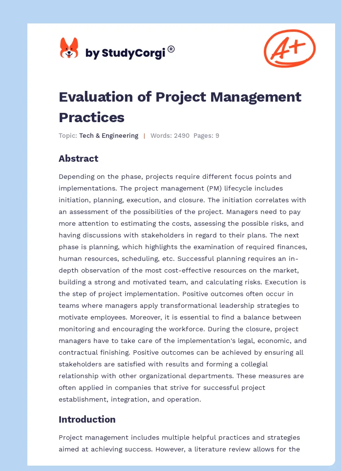 Evaluation of Project Management Practices. Page 1