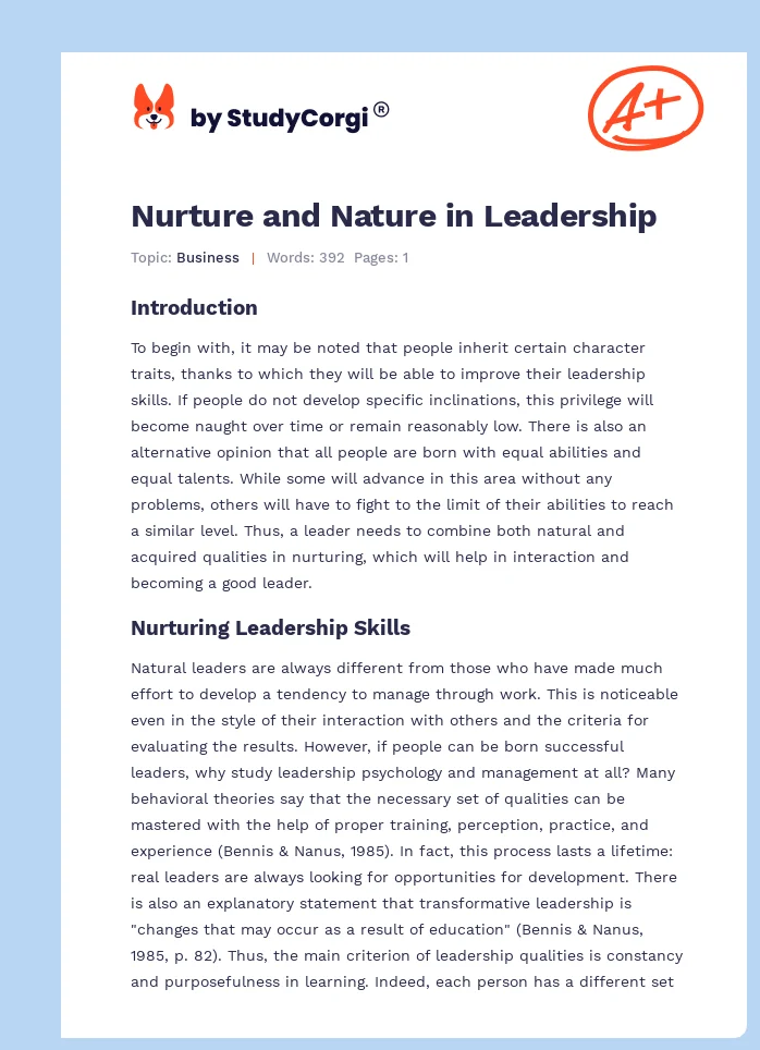 Nurture and Nature in Leadership. Page 1
