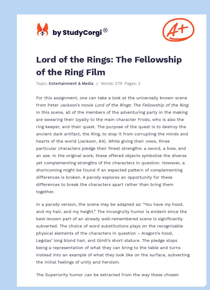 Lord of the Rings: The Fellowship of the Ring Film. Page 1