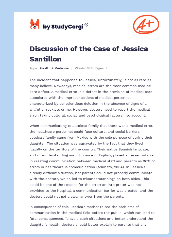 Discussion of the Case of Jessica Santillon. Page 1