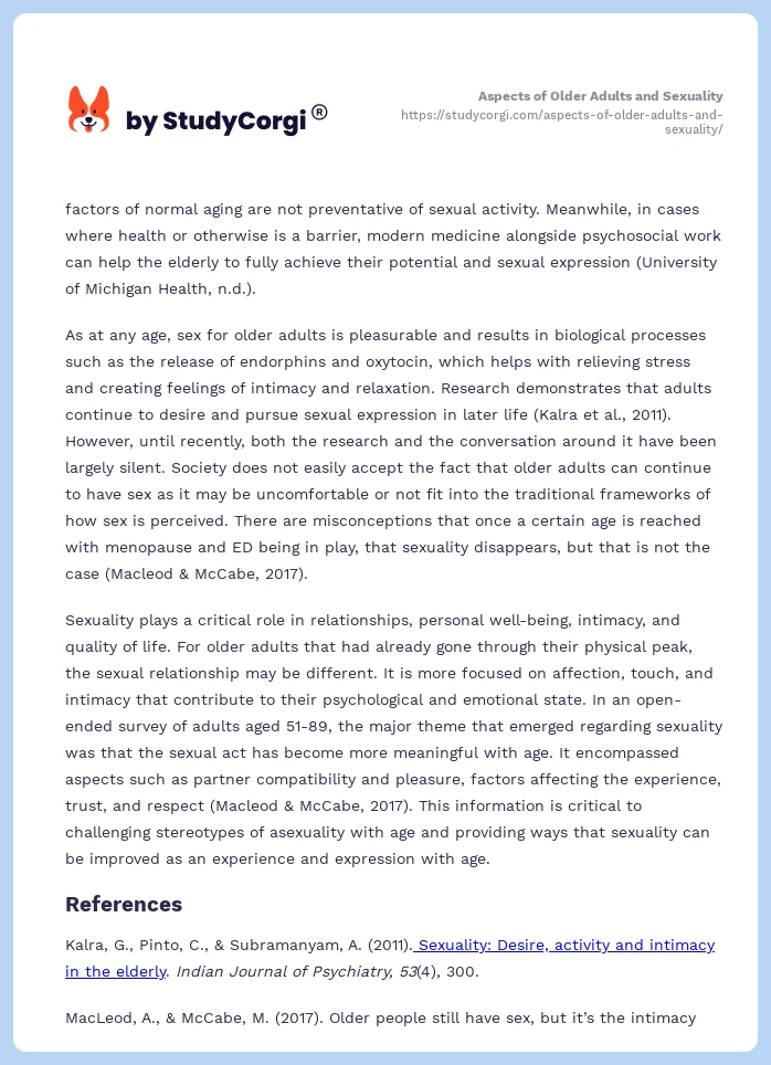 Aspects of Older Adults and Sexuality. Page 2