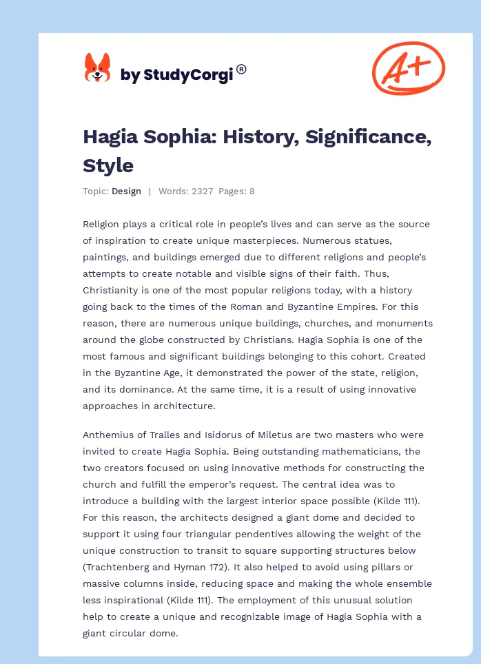 Hagia Sophia: History, Significance, Style. Page 1