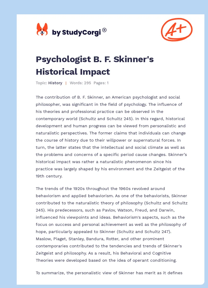Psychologist B. F. Skinner's Historical Impact. Page 1