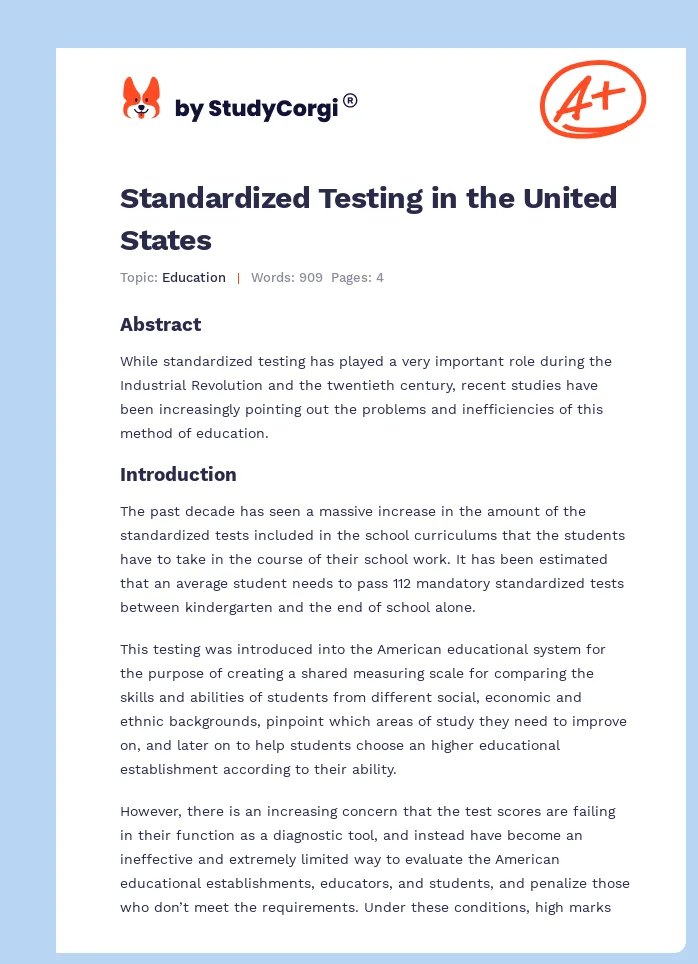 Standardized Testing in the United States. Page 1