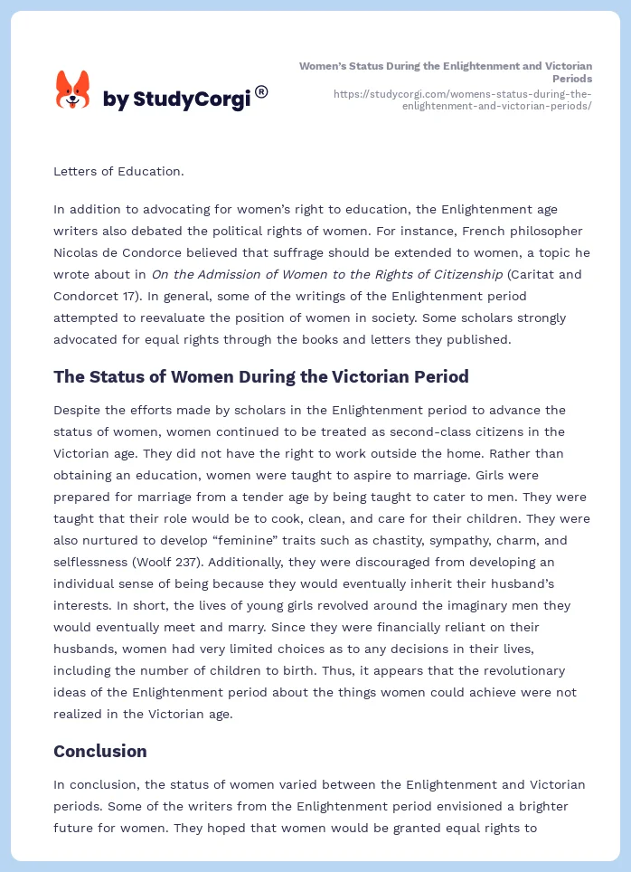 Women’s Status During the Enlightenment and Victorian Periods. Page 2