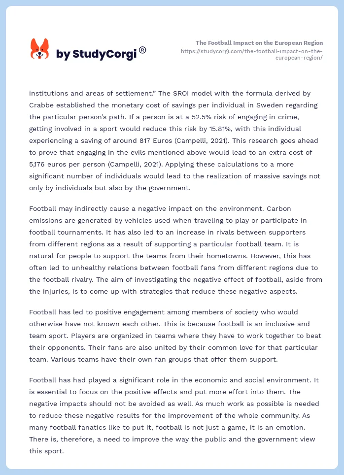 The Football Impact on the European Region. Page 2
