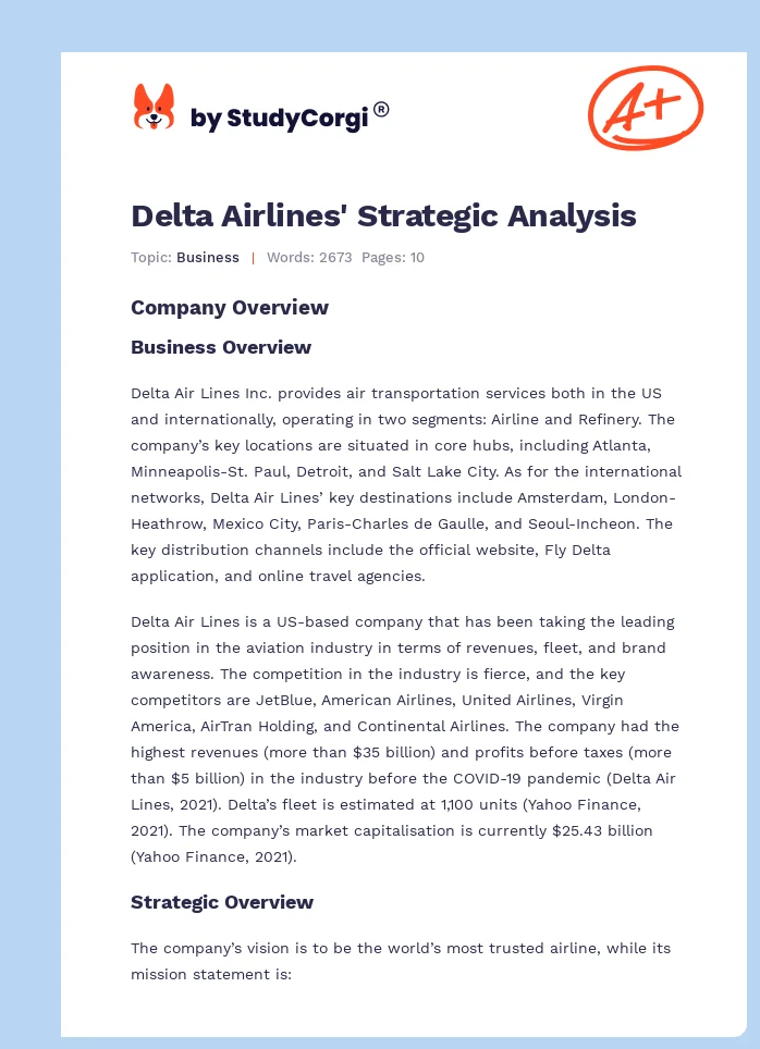 Delta Airlines' Strategic Analysis. Page 1