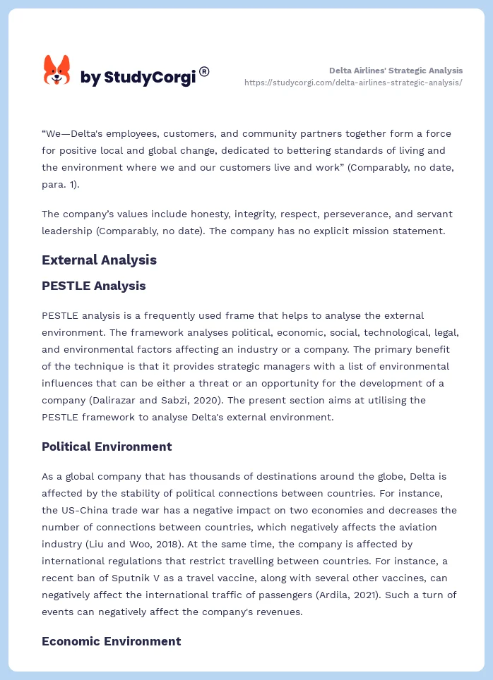 Delta Airlines' Strategic Analysis. Page 2