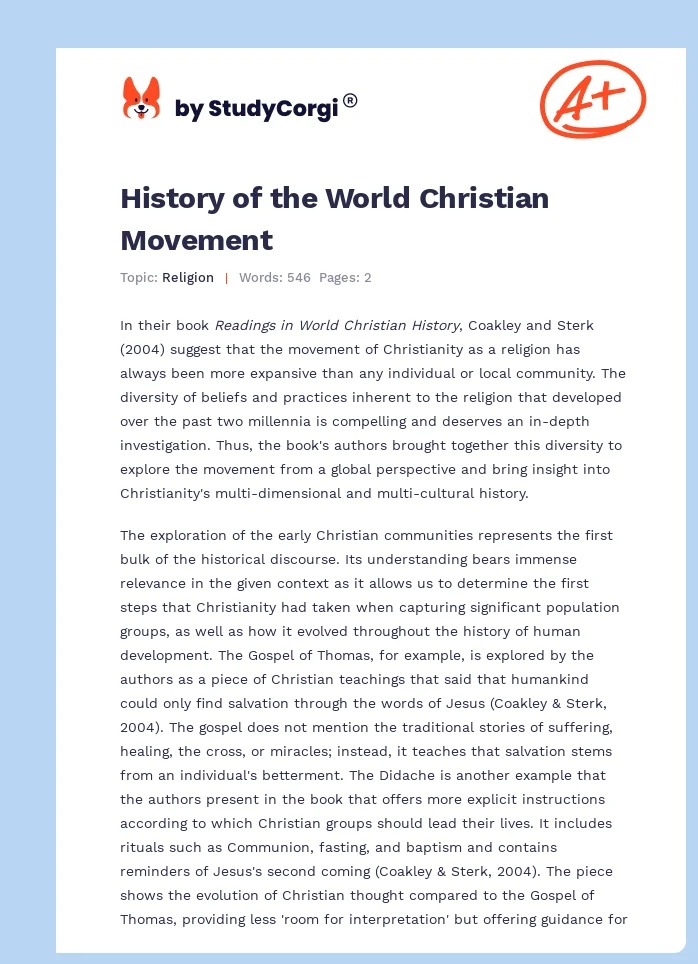 History of the World Christian Movement. Page 1